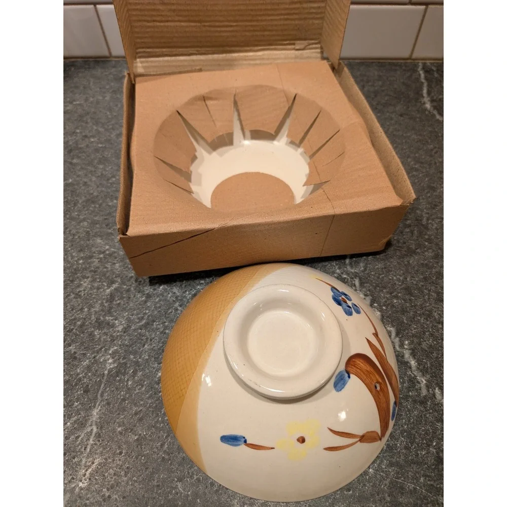 Vintage Ceramic Serving Bowl With Lid Hand Painted Floral Design NOS